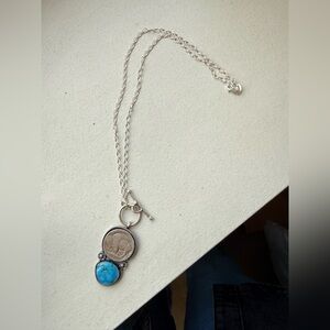 Elaine Silver Co. Buffalo Coin & Turquoise Toggle Necklace - 18” & adjustable